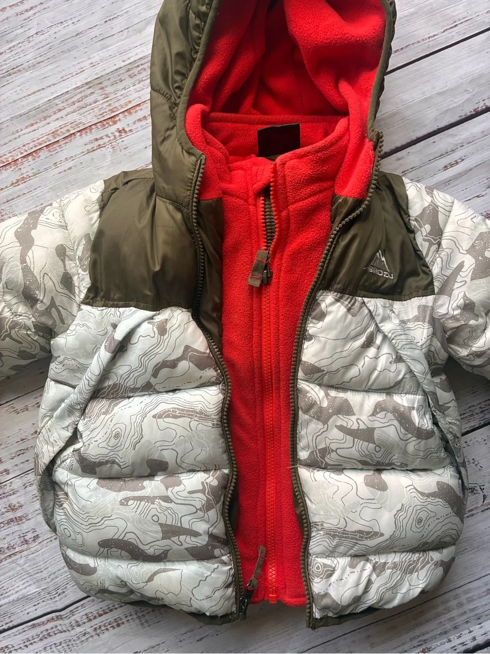 SNOZU Kids Hooded Puffer Jacket with Red Fleece Lining